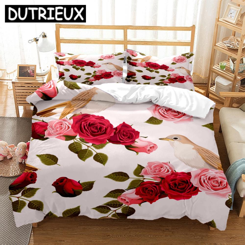Rose Flower Art Print Three Piece Bedding Set Fashion Article Children Or Adults For Beds Quilt Covers Pillowcases Bedding Set