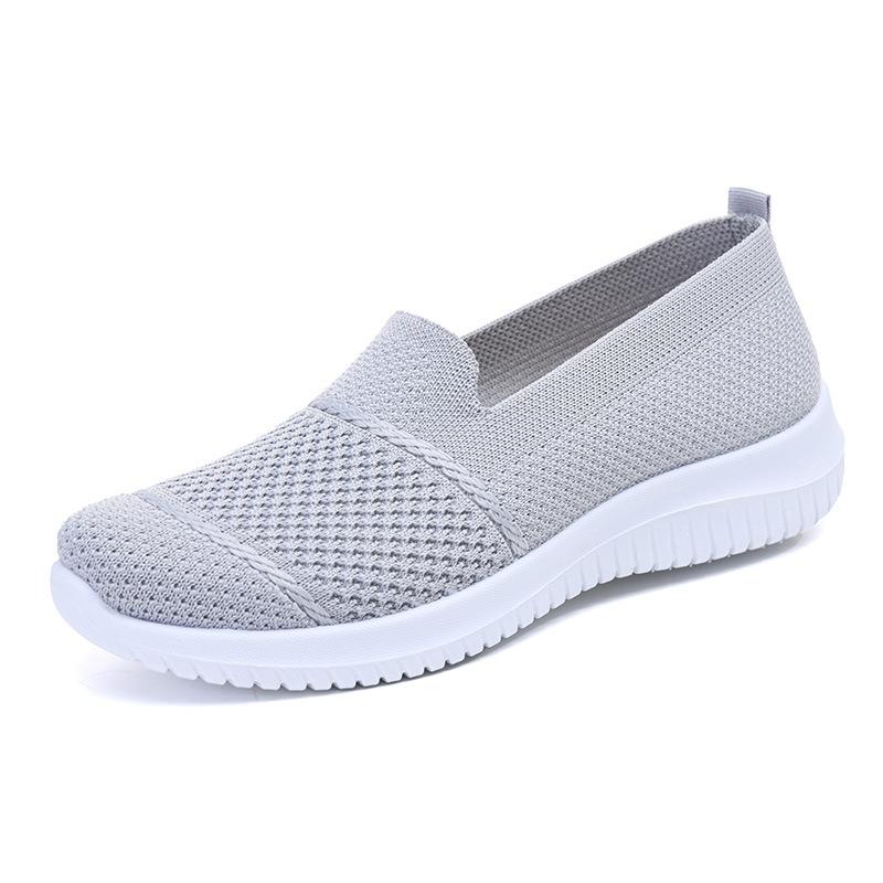 Dámské nové nadměrné prodyšné boty z flyknitu, ploché pracovní boty, síťované boty, dámské ležérní jednoboty