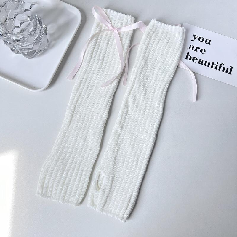 Sweet Girl Lolita Soft Arm Sleeves Bow Tie Long Hand Sleeves Lovely Knitted Fingerless Decorative Gloves Streetwear