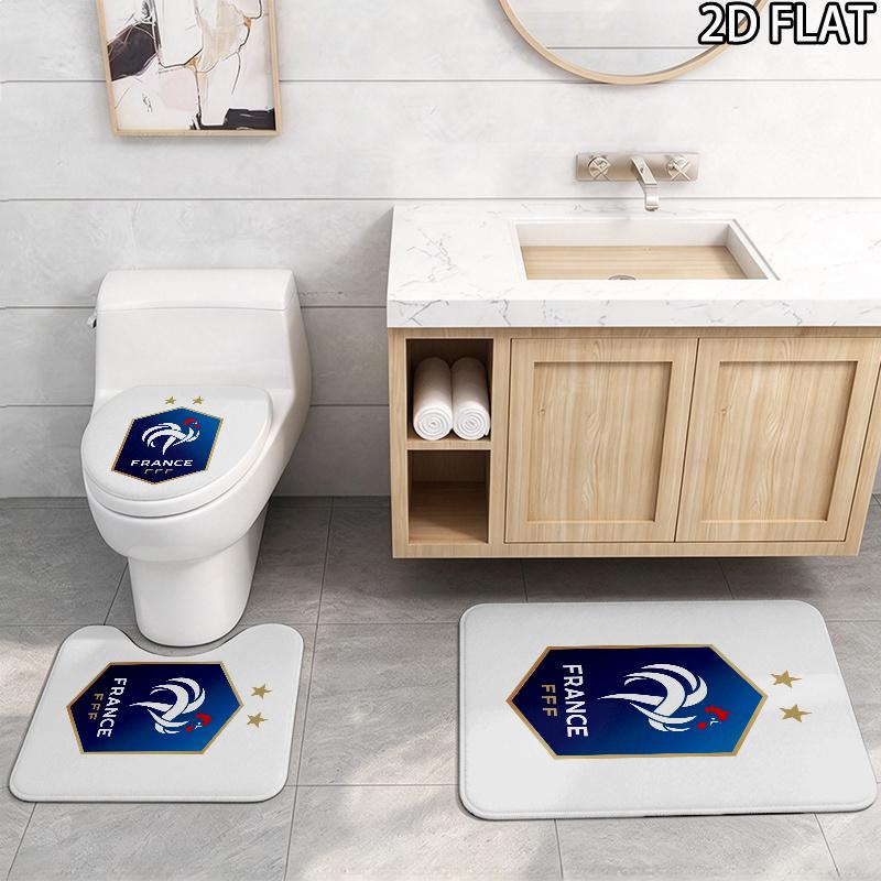 France football logo 3pcs Pattern Flannel Nonslip Absorbent Washable Decorative Bathroom Home Toilet Seat Cover Mat Set