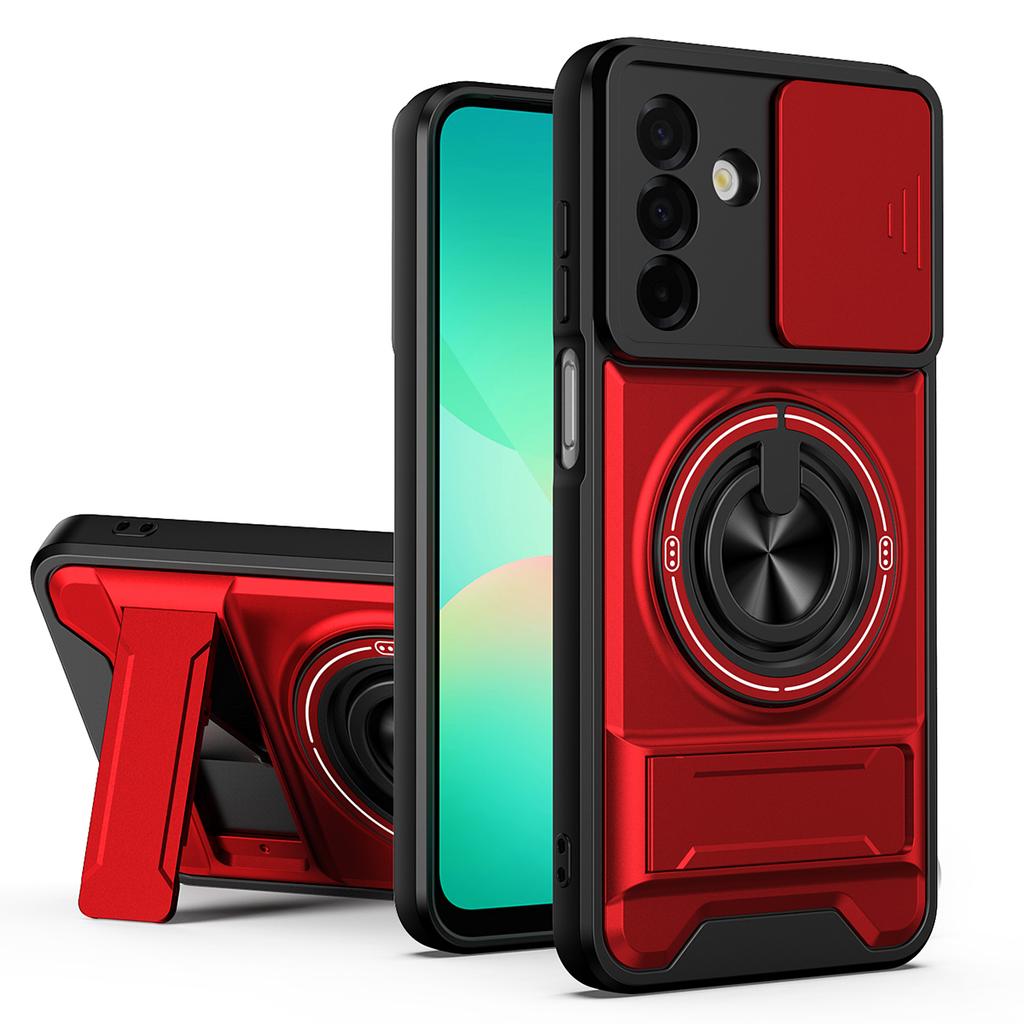 For Samsung Galaxy A26 5G Magnetic Case Ring Holder Foldable Kickstand TPU PC Phone Cover with Camera Lens Slider