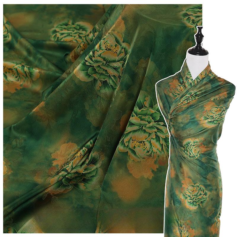 

Chinese Landscape Painting Fabric Silk Stretch Satin Cloth for DIY Sewing Cheongsam Hanfu Craft Dress Clothing Handmade Fabric 100x150cm