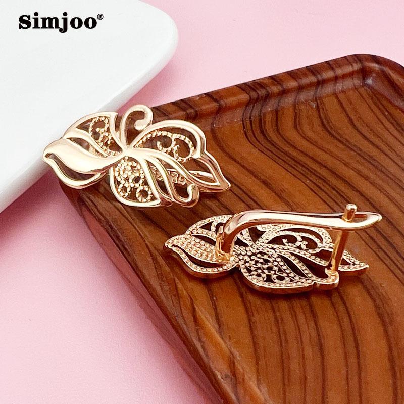 SIMJOO Rosegull Øredobber Enkelt Design Utskårne Dame Øredobber