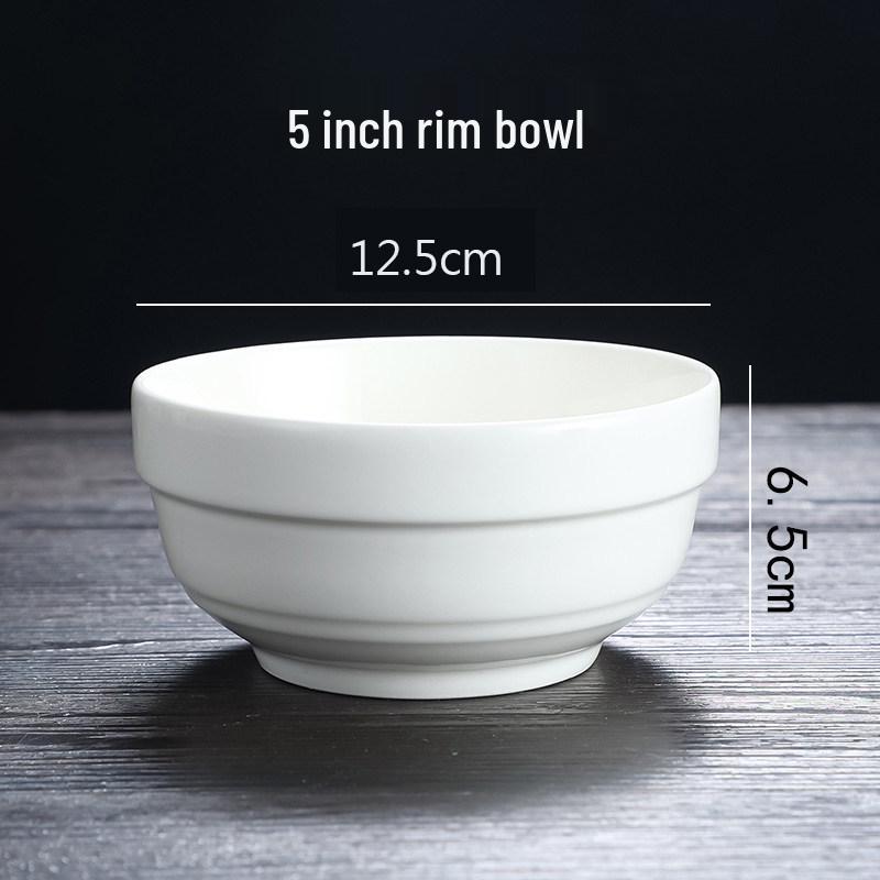 White Ceramic Edge Protection Bowls: 4.5/5/6 Inch Rice, Soup, and Congee Bowls for Household or Commercial Use