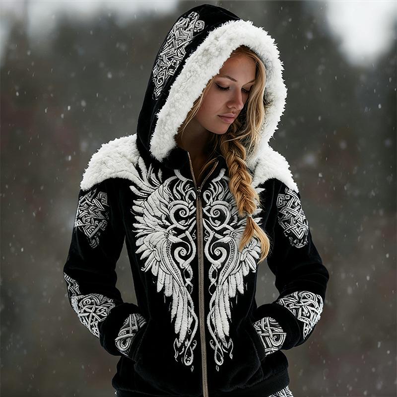 Damen Schneeflocke 3D-Druck Flanell Reißverschluss Kapuzenjacke Winter Warm Fleece Hoodie Lässiger Langarmmantel S-5XL