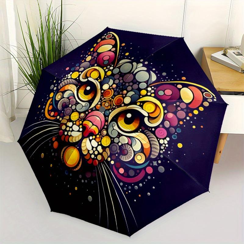 1pc Cat Kaleidoscope Automatic Folding Umbrella, 8-Rib Sturdy Canopy, Portable Travel Umbrella for Outdoor Use