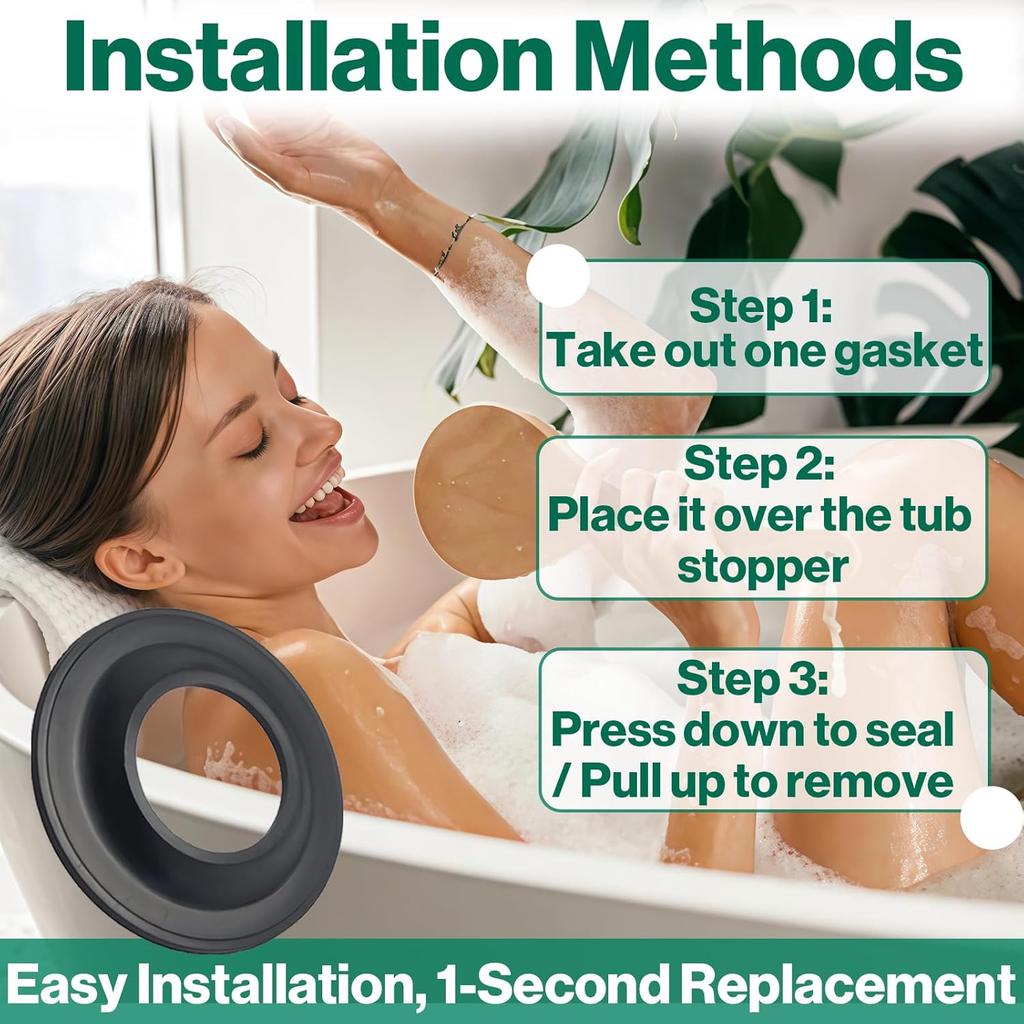 12-Pack Tub Stopper Gasket Universal Fit for Tip Toe - High Elastic Rubber Seal, Prevents Leaks, Easy tall for Bath Drain Assemblies