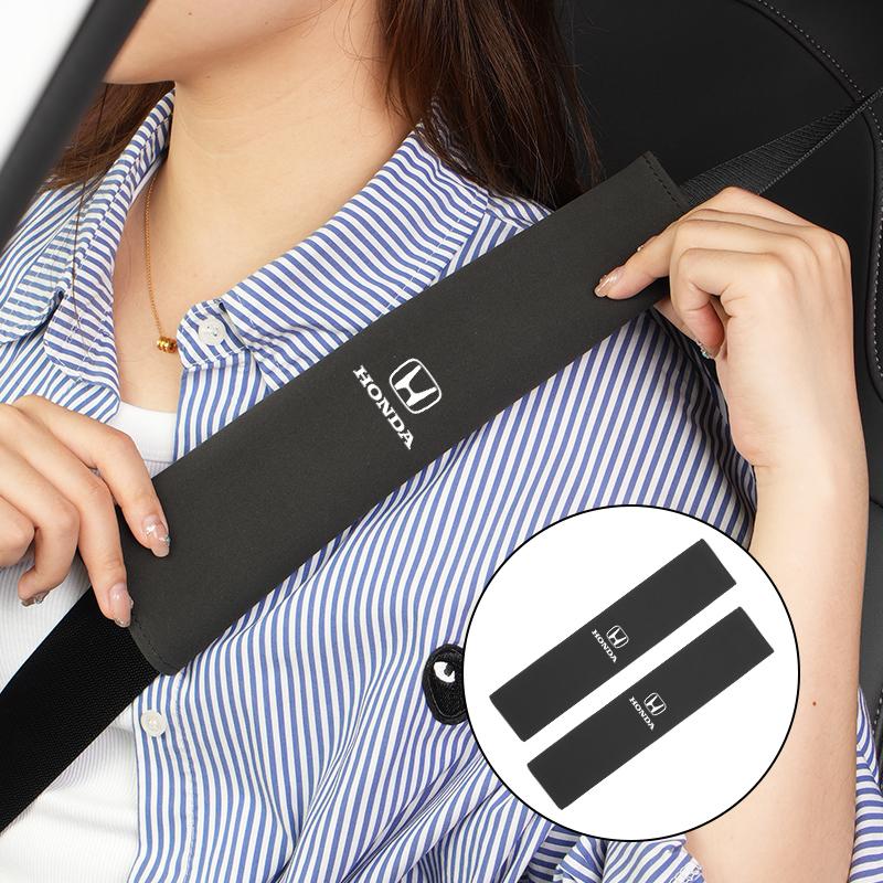 2Pcs Car Logo Seat Belt Shoulder Pad Leather Safety Belt Protector Cover For Honda TypeR Accord Civic CRV Jazz Fit HRV Vezel UQ8