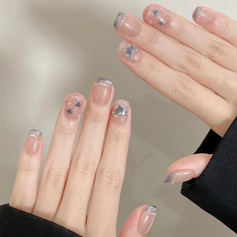 10Pcs Short Square Handmade French Bow Leopard Cat Eye Ballet False Nails Sexy Fashion Wearable Fake Nail Tips