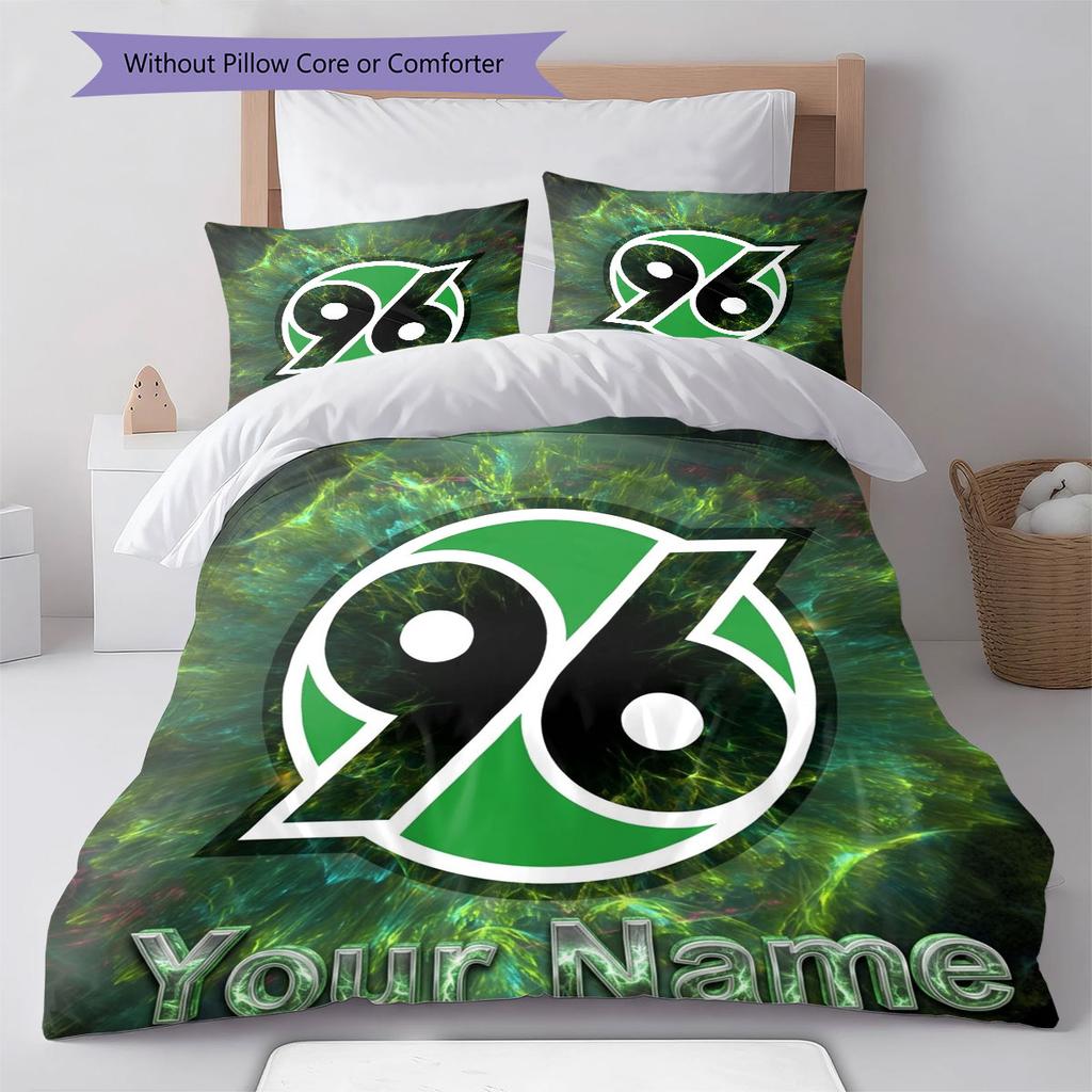 Hannover 96 Bettwäsche mit individuellem Namensmuster, Steppdecken-Set, Bettbezug, Kissenbezug, Heim-Geburtstagsgeschenk(1 Bettbezug + 2 Kissenbezüge, ohne Füllung)