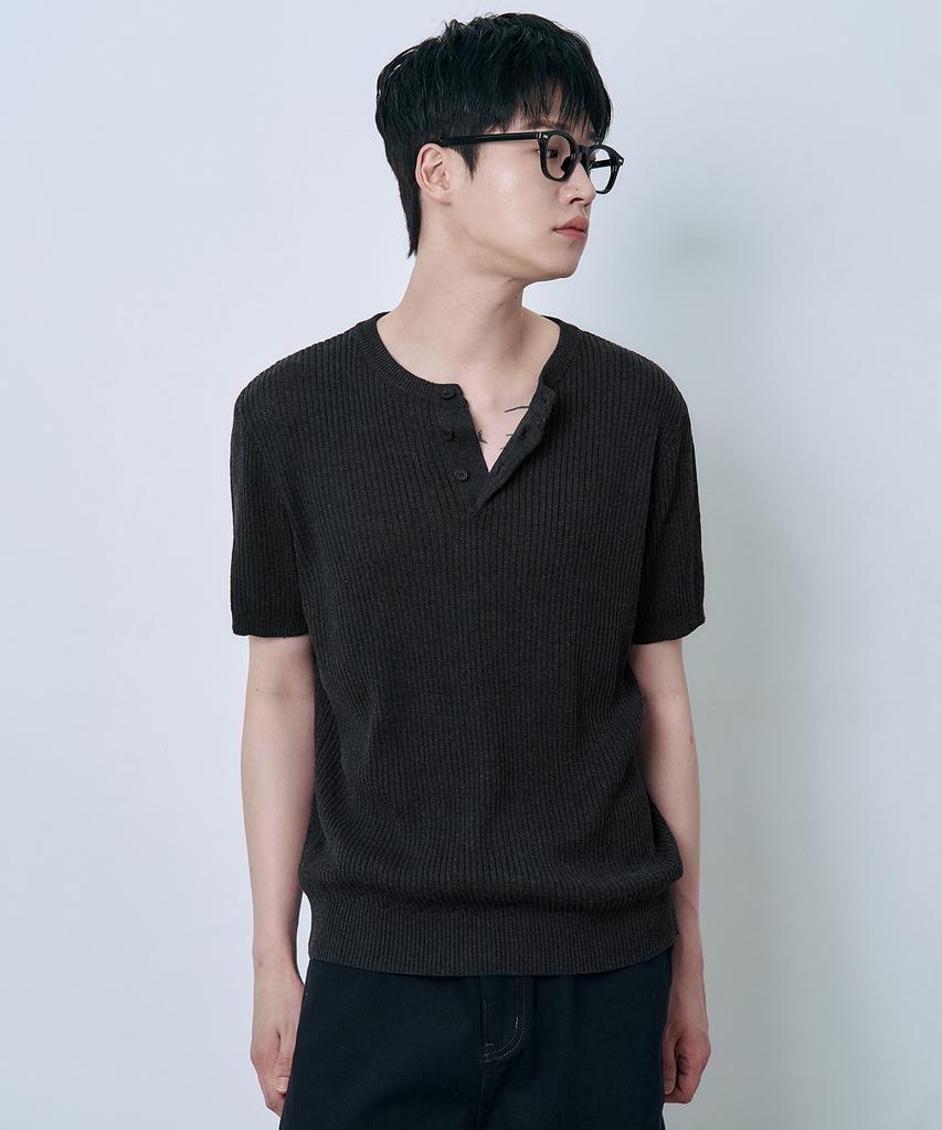 Ousa Henley Neck Short Sleeve Knit 2 Colors