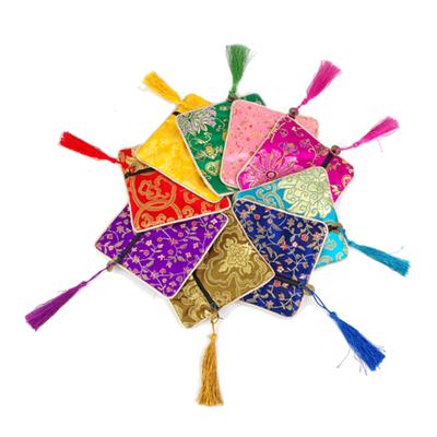 Nakış Çiçek Poşet Kare Şanslı Çanta Püskül Fermuar Takı Saklama Çantası