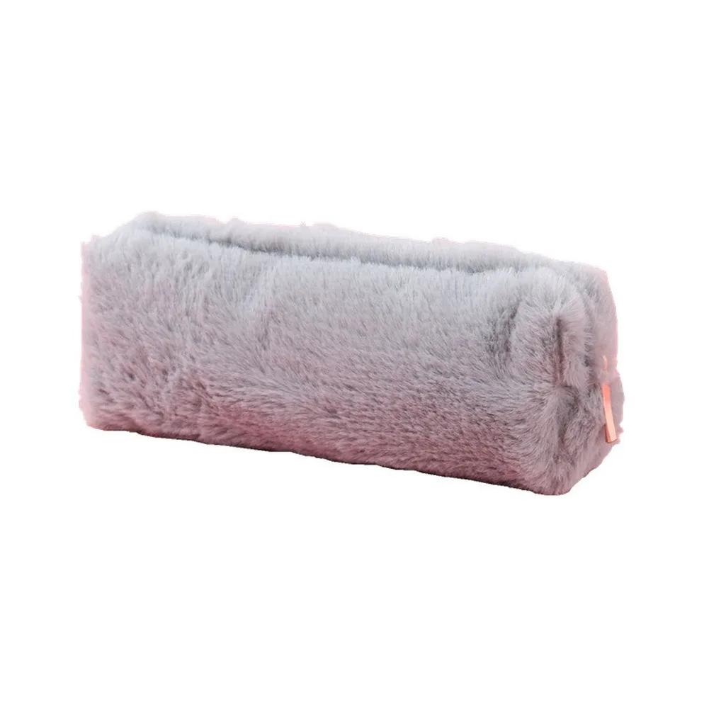 Version of The New Creative Pencil Box Small Fresh Cute Girl Fluffy Square Octagonal Pen Bag Girl Heart Students Simple