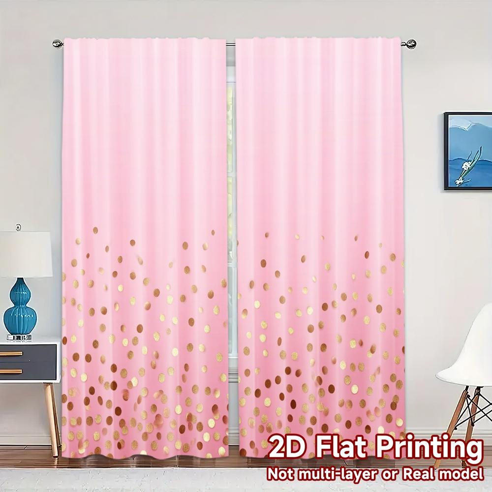 

Sheer Flat Printing Curtains Without Rod Golden Sprinkle Chic Curtain Semi Outdoor Decorations Set Of 2 Made Polyester Washable W100*H70(CM)-Hooks&1PCS