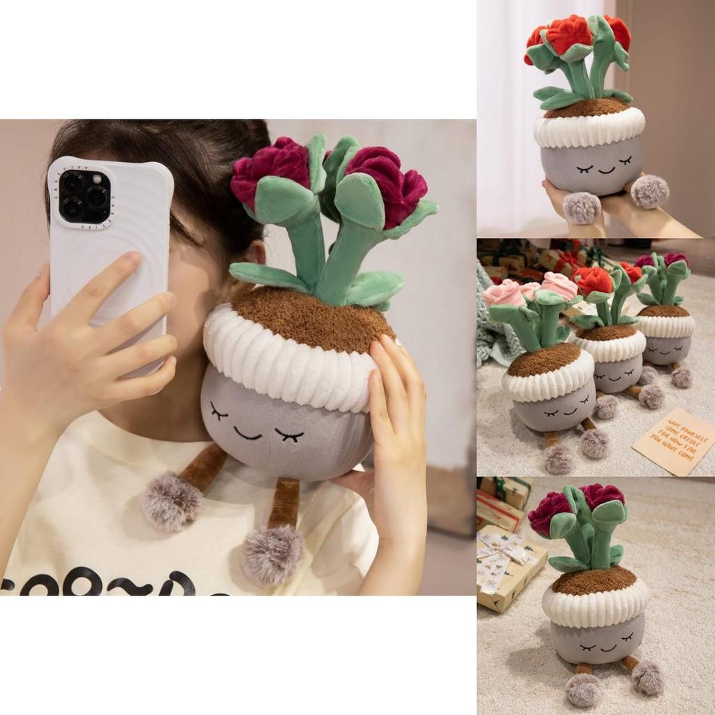 Plush Rose Flower Pot Plant Decor With Soft Pp Cotton For Living Room Ornament