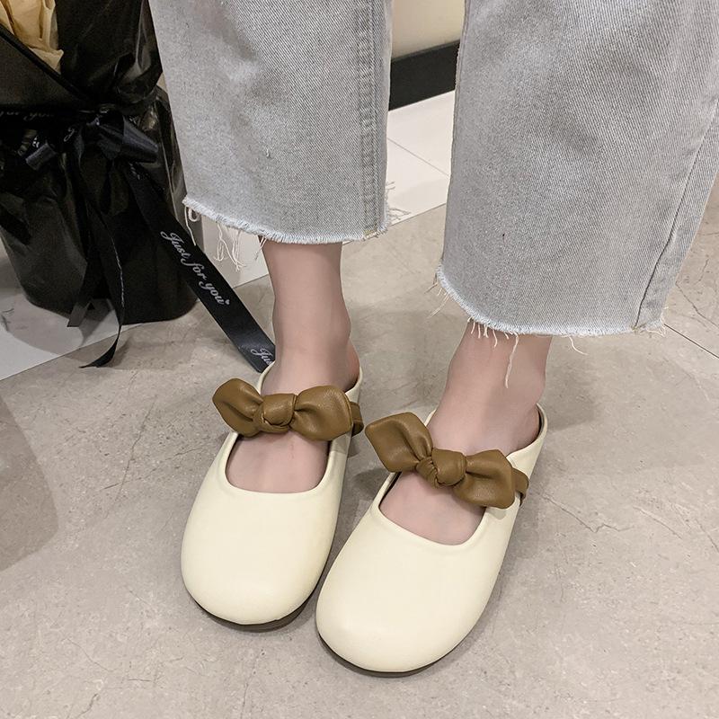 

Баотоу полутапочки женские мягкая подошва для улицы 2025 лето новая плоская подошва нежный бант однопедальные полуподдерживающие одинарные туфли 40