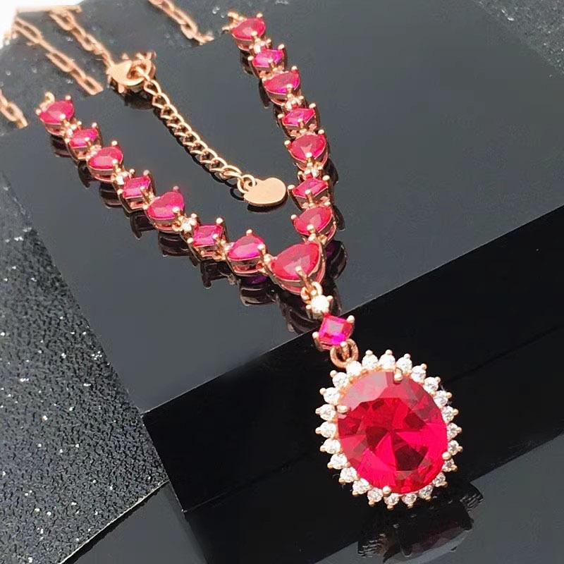 Purple Gold Luxury Ruby Fringed Exquisite Necklace Rose Gold Plated Peach Heart Love Collarbone Chain