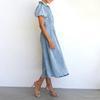 Spring/Summer Bubble Sleeve Short-Sleeve Distressed Casual Shirt Denim Long Dress