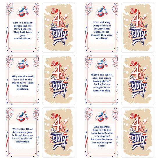 1 Set 4. Juli 54 Witzkarten Unabhängigkeitstag Thema Witze Papierkarten Kinder Erwachsene Familienparty Interaktives Brettspiel