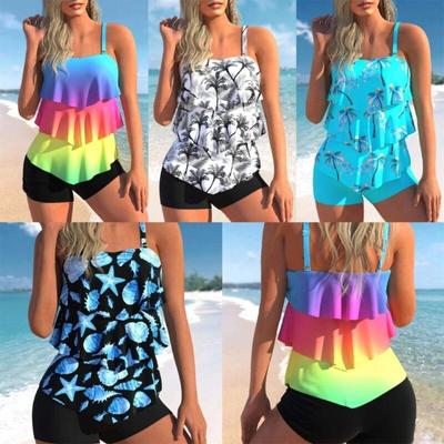 Strój kąpielowy z falbaną i falbanką moda dwuczęściowy tankini strój kąpielowy letni top stroje kąpielowe z szortami dla kobiet kobieta