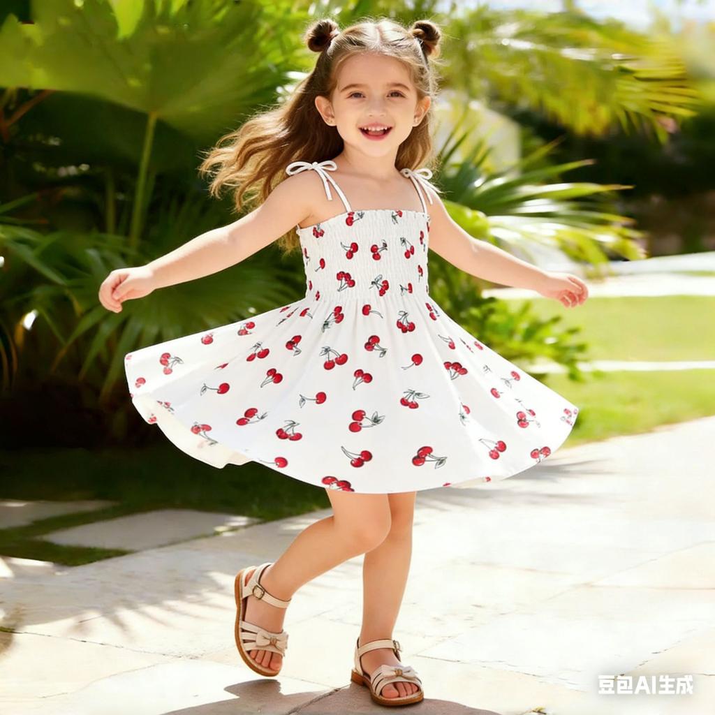 Leichtes Sommerkleid mit Blumenmuster und Spaghettiträgern für Mädchen