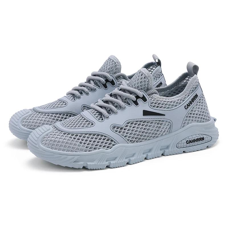 

Fashion Summer Sandals Men s Breathable Mesh Lightweight Hiking Casual Shoes 2025 Slip in Driving Men s Loafers Barefoot Running Sports 39 серый