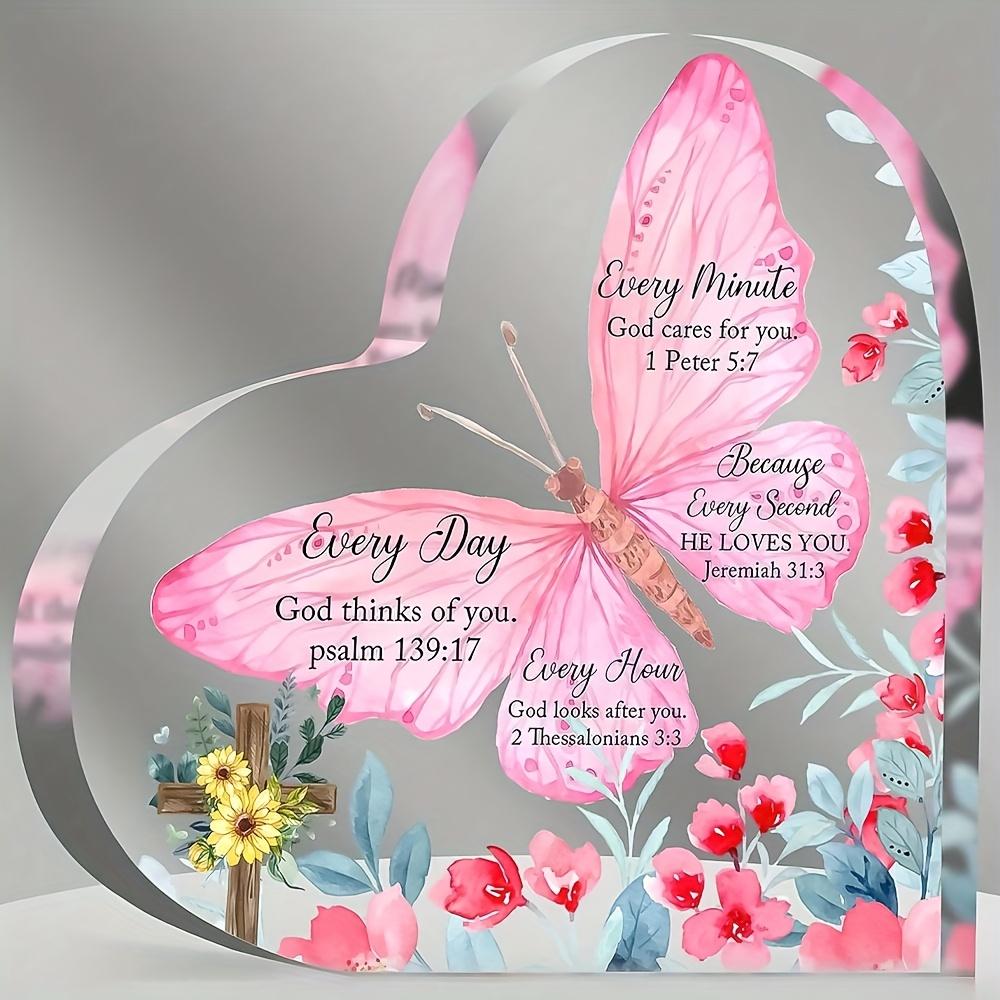 Декоративное сердце для рабочего стола с библейским стихом - Вдохновляющий подарок с цитатой  Ибо Он любит каждую секунду  Псалом 23:4 Стиха, Безрамочный Религиозный 10*10cm