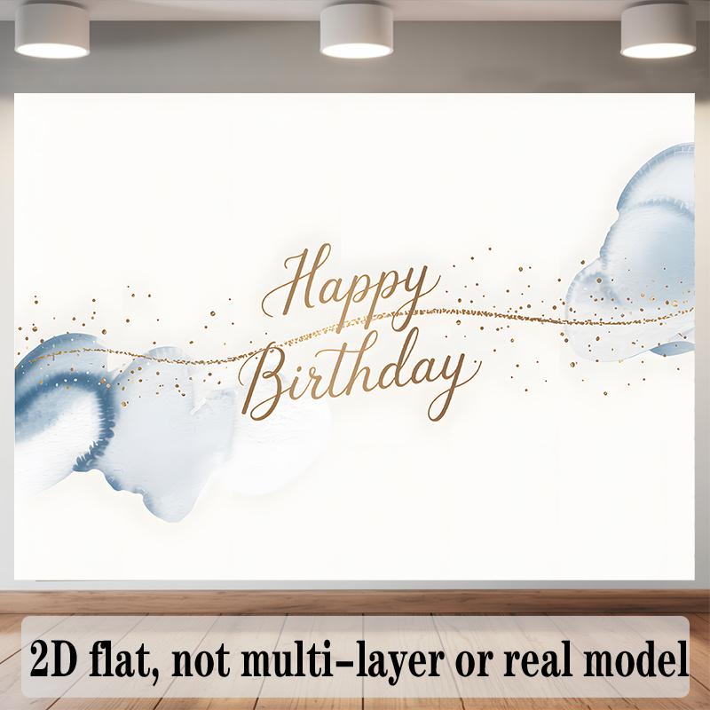 Blue Watercolor Birthday Banner, Glitter Photo Backdrop Wall Decor for Party