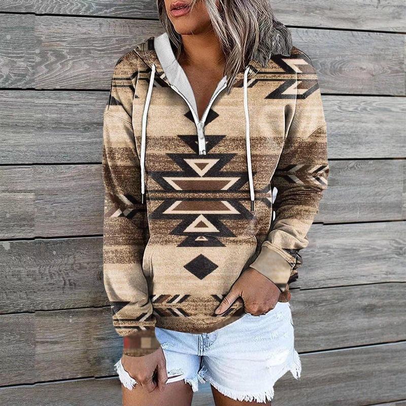 Autumn Winter Ethnic Tribe Hooded Hoodie Jacket Top Sweatshirts Women’s