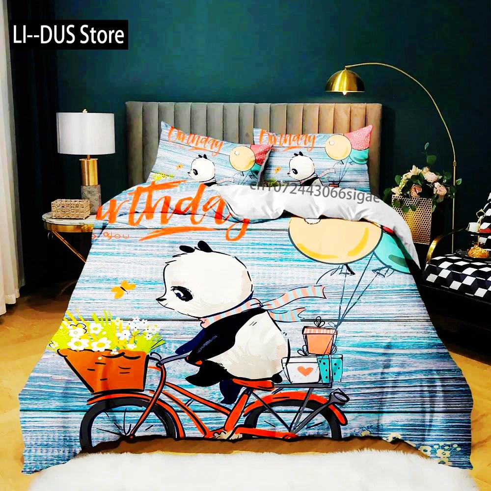 Panda Duvet Cover Cute Animal Bedding Set For Boys Girl Cartoon Giant Panda Polyester Comforter Cover Bear Printed Wildlife