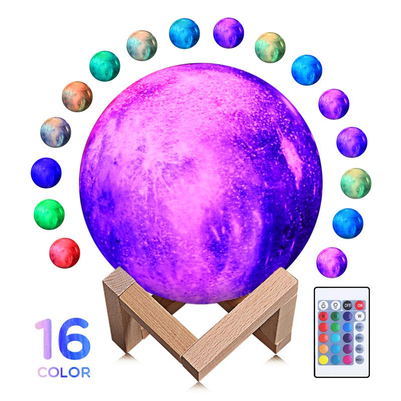 15Cm 16 Colors 3D Printing Remote Controlled Dimmable Rechargeable Moon Light Lamp Touch Control Lunar