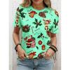 Plus Size Tee Casual Lightweight Sport Daily Tee Christmas Santa Claus Reindeer Print Women O-Neck Short Sleeve T-Shirt