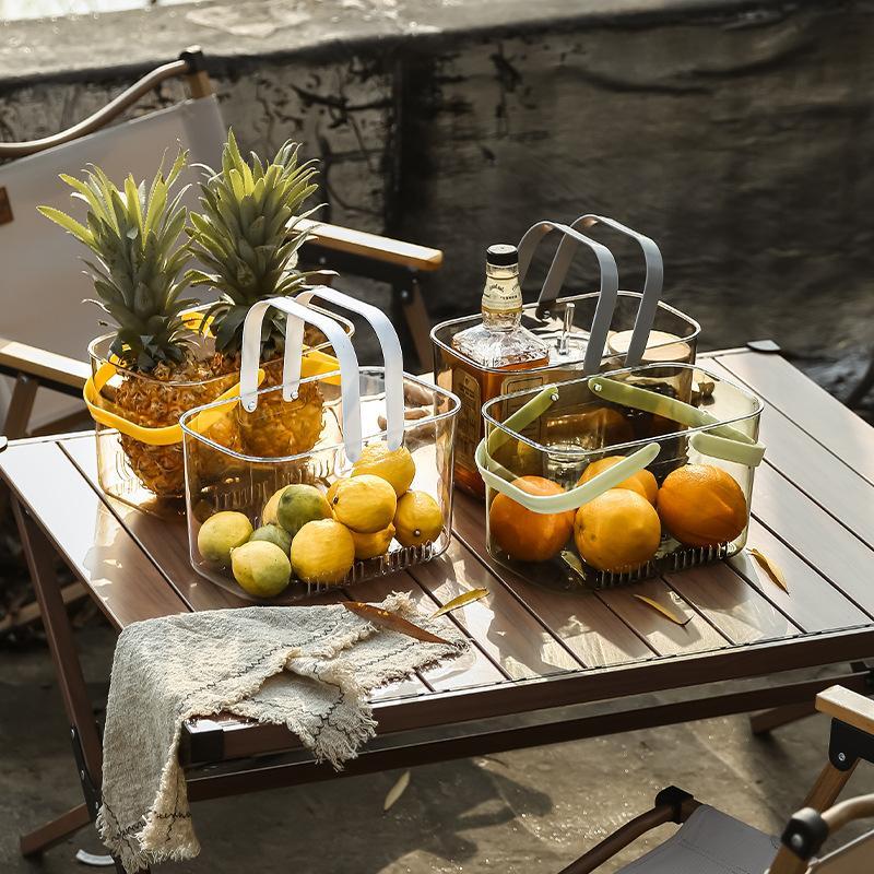 Clear Portable Drain Basket With Soft Handle Food-Grade Storage Basket For Kitchen, Picnic, Fruit & Bathroom Toiletries