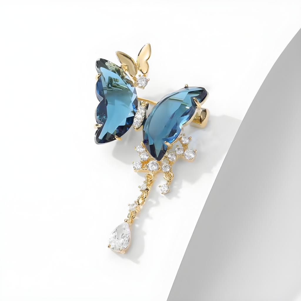 "Elegant Dance Brooch, High-end Women's Exquisite Butterfly Water Drop Tassel Brooch, Niche Design Sense Brooch.