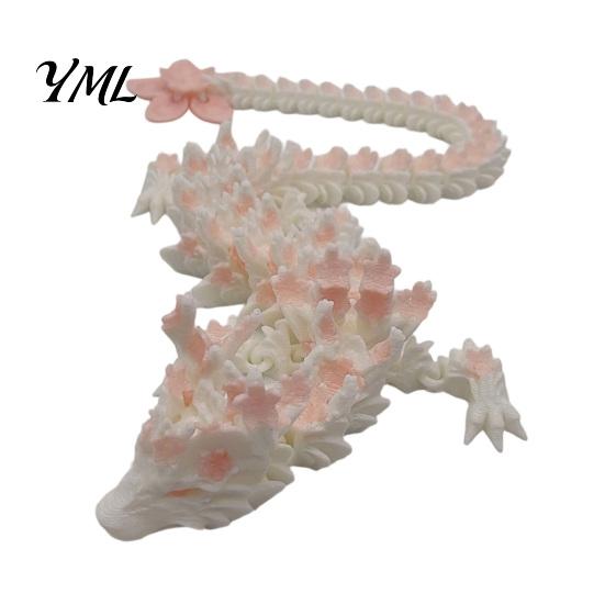 Mythical Creature Desk Decoration Cherry Blossom Dragon Figurine with Movable Joints, 3D Printed Fidget Toy Flower Toy, Articulated Model Decor Animal