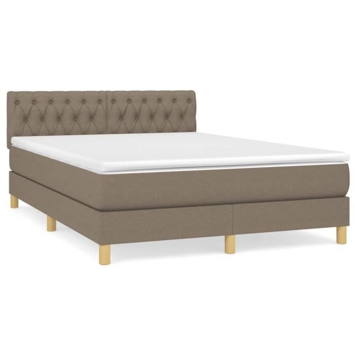 3140861 vidaXL Lit à sommier tapissier avec matelas Taupe 140x200 cm Tissu