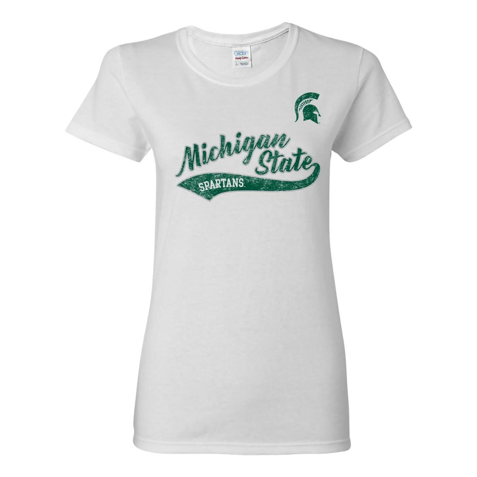 Michigan State University Spartans Tail Script Womens T Shirt - White 2XL