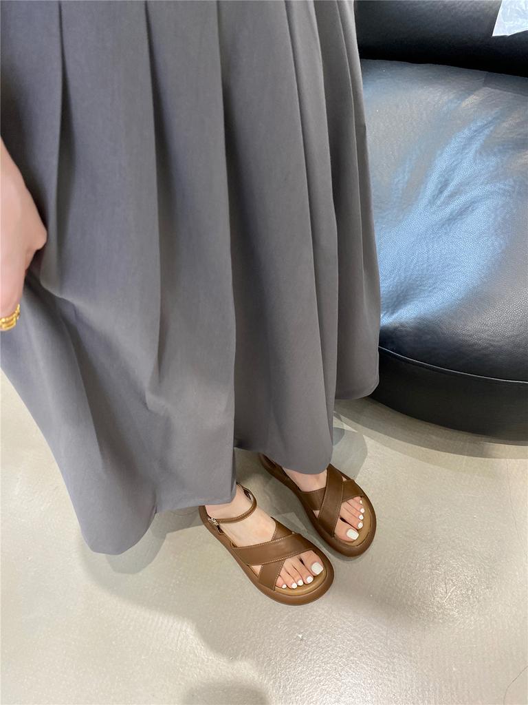 Fashion Fashion Women Sandals Cross Strap Summer Dress Shoes Flat Low Heels Ankle Strap Party Sandals Cross Tied Belt Buckle Size 35-40