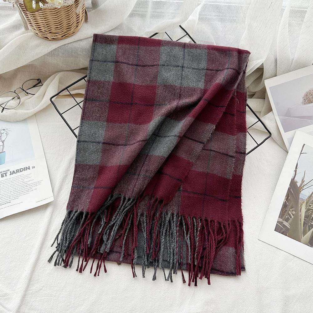 High End Imitation Cashmere Plaid Scarf Versatile and Warm In Winter  Women's Neck Scarf  Fringed Shawl