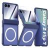 Capa Protetora Magnética Fosca com Protetor de Tela de Vidro Temperado e Proteção da Dobradiça para Samsung Galaxy Z Flip 7 - Azul