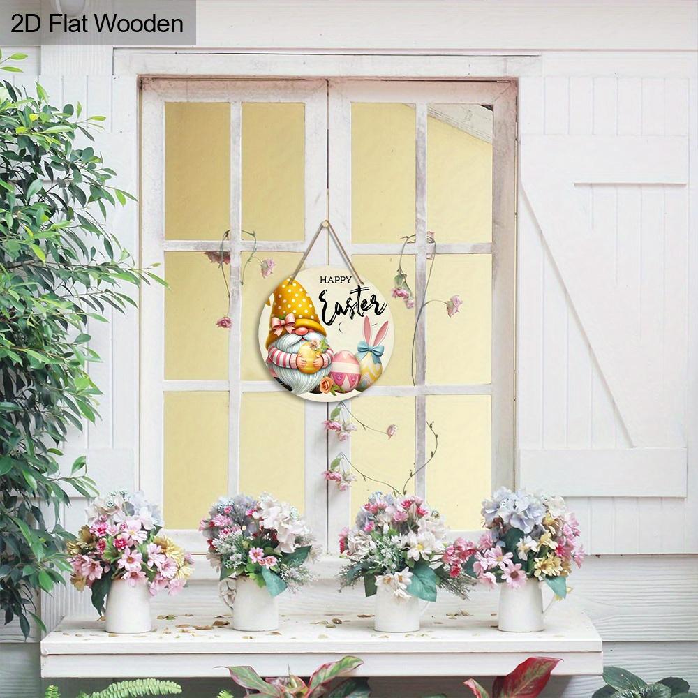 Happy Easter Wooden Sign with Adorable Gnome Pattern - Charming Decorative Hanging Plaque with Easter Bunny, Eggs Pattern - Ideal Easter Decorations