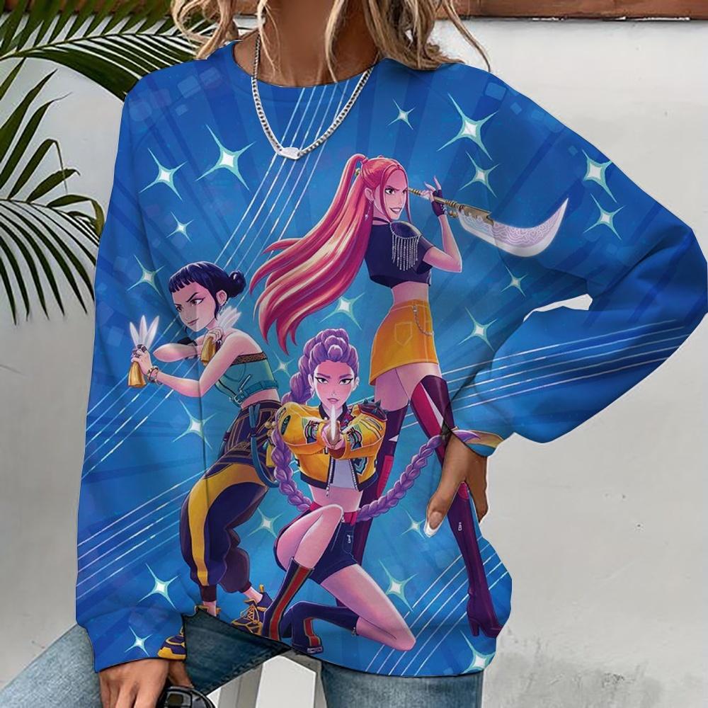 New Fashion Long Sleeve Round Neck Anime K-Pop Demon Hunters Printed Hoodie Sweatshirt Street Wear Women Sweatshirt Huntrix Kpop