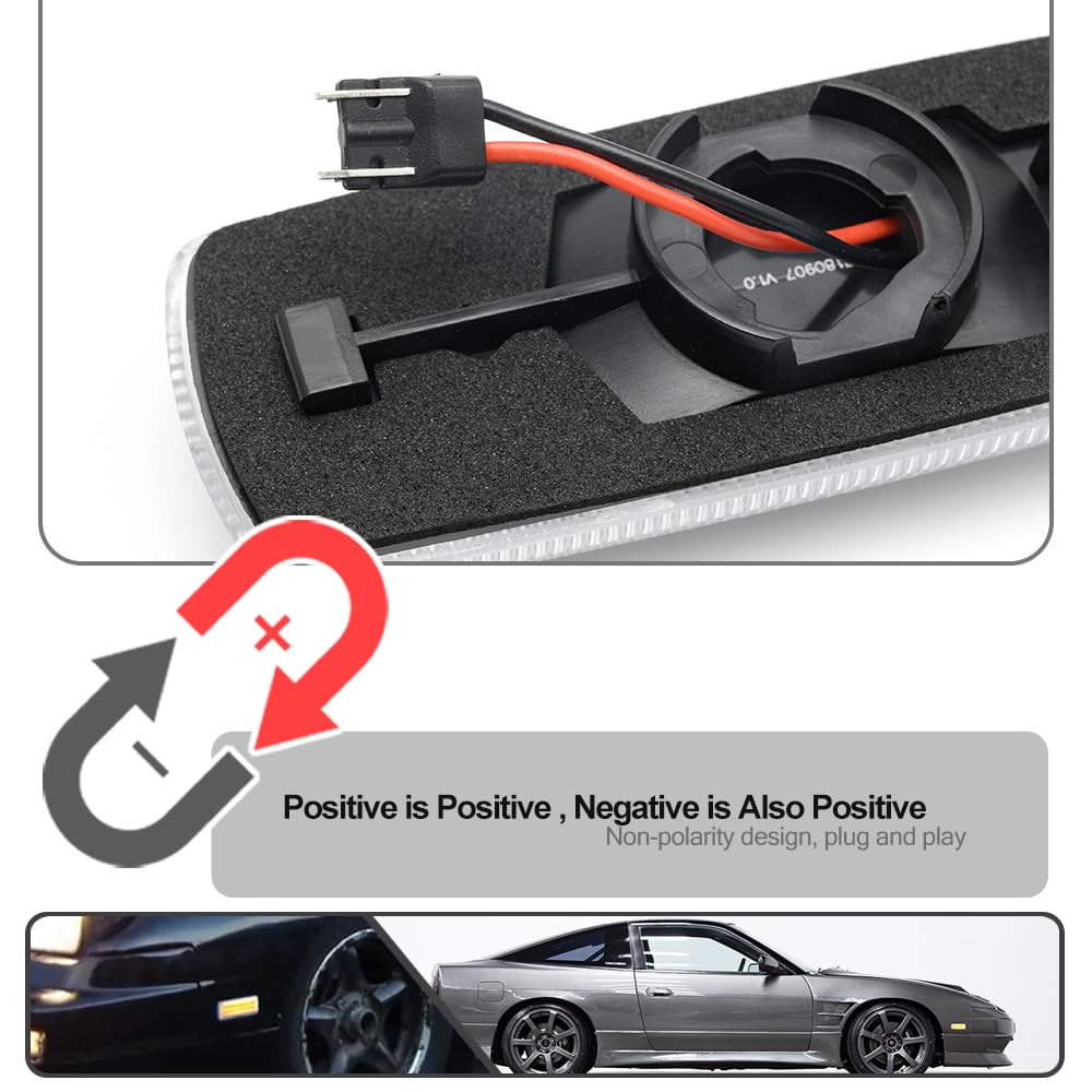 Mingrui Test 2pcs Amber LED Side Marker Lights Ni.ssan 180SX JDM Spec 1989-1998 Front