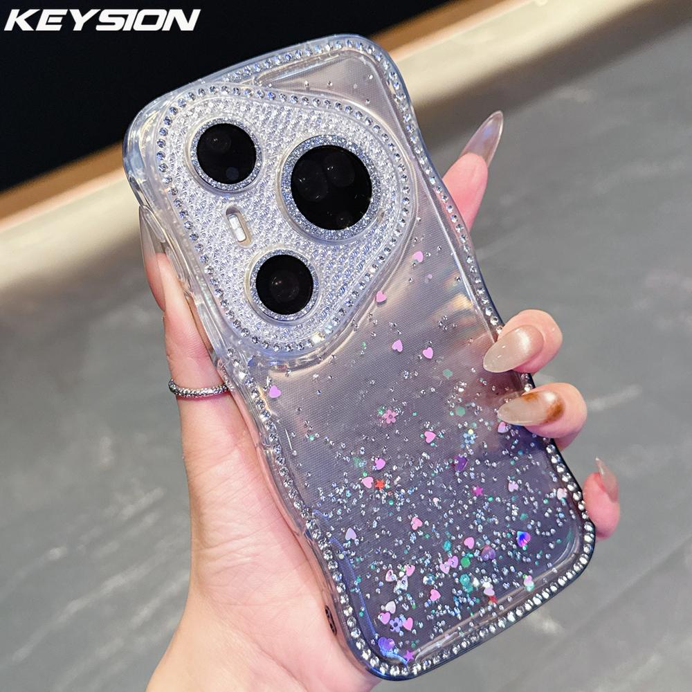 KEYSION Gradient Transparent Glitter Jewelle Phone Case for Huawei Pura 70 80 Pro 70 Ultra Lens Protector Shockproof Back Cover