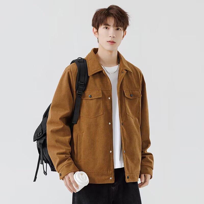 

2025 new corduroy jacket men s spring and autumn tooling lapel casual jacket men s tops trend 4XL темно-коричневого