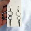 Gothic-punk Silver Color Double Ring-shaped Pointed Rivet Long Dangle Earrings for Men Women Unisex Hip-hop Rock Jewelry Gifts