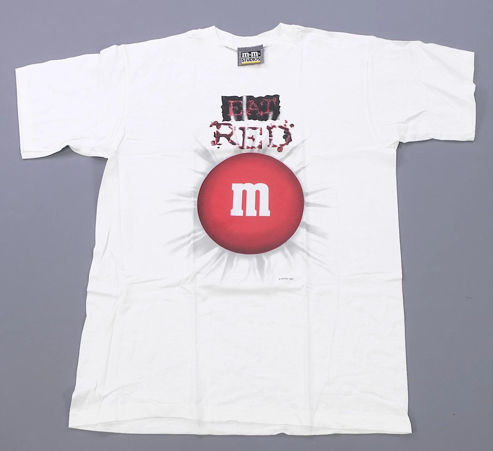 Rare Vintage M&Ms Studios Eat Red 1997 Promo T Shirt 90s Mars Candy White Size L 4XL