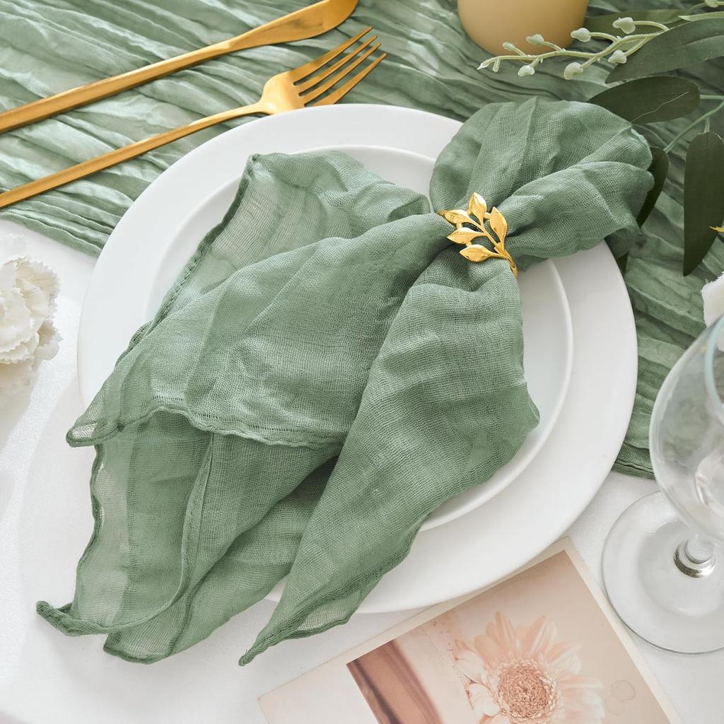 12 Pack Cheesecloth Napk 20"x20" Sage Green Boho Gauze Cheese Cloth Napk Bulk Rustic Dinner Table Decor for Wedding Bridal Baby Shower Party