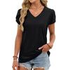 Summer Solid Color V-neck Tile Sleeve Loose Short Sleeve T-shirt Women's Tops Leisure Europe USA