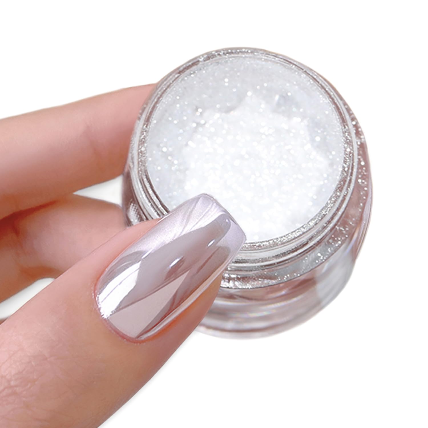 Mirror Powder Mirror Nail Nail Silver White Mirror Nail Aurora Iridescent Nail Pearl Gel Nail Powder White, Art, Parts, Powder, Glitter, Studio,